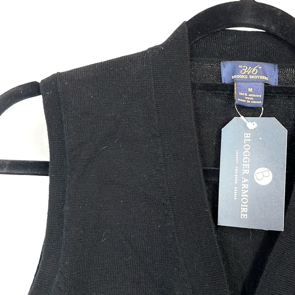 346 Brooks Brothers Black Merino Wool Buttoned Vest - Picture 3 of 7